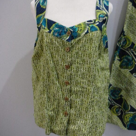 Van Heusen Women's Sleeveless Green & Blue Patterned Top & Matching Skirt Set - Picture 3 of 7